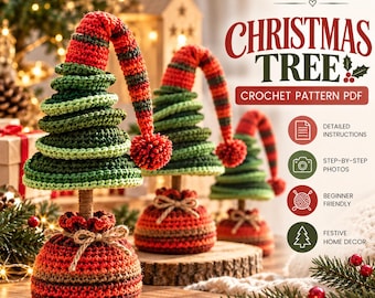 Patrón de árbol de Navidad a crochet en PDF, árbol de Navidad de mesa, decoración navideña a crochet, decoración navideña para el hogar