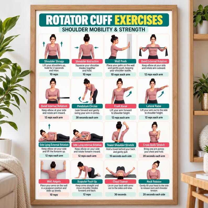 Shoulder Rotation Exercises Rotator Cuff Exercises Printable PDF | Shoulder Rehab Exercise Chart ...