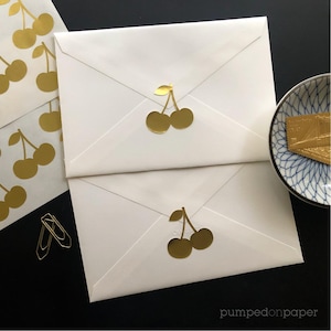 gold cherry stickers, cute planner sticker, gold labels for wedding invitations, scrapbooking, packaging, stationery, cherries on top, SSCHE