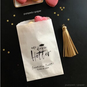 personalized graduation favor bags, One Degree Hotter treat bags, graduation party, Class of 2025, to-go goodie bags, custom bags, GODHFB1