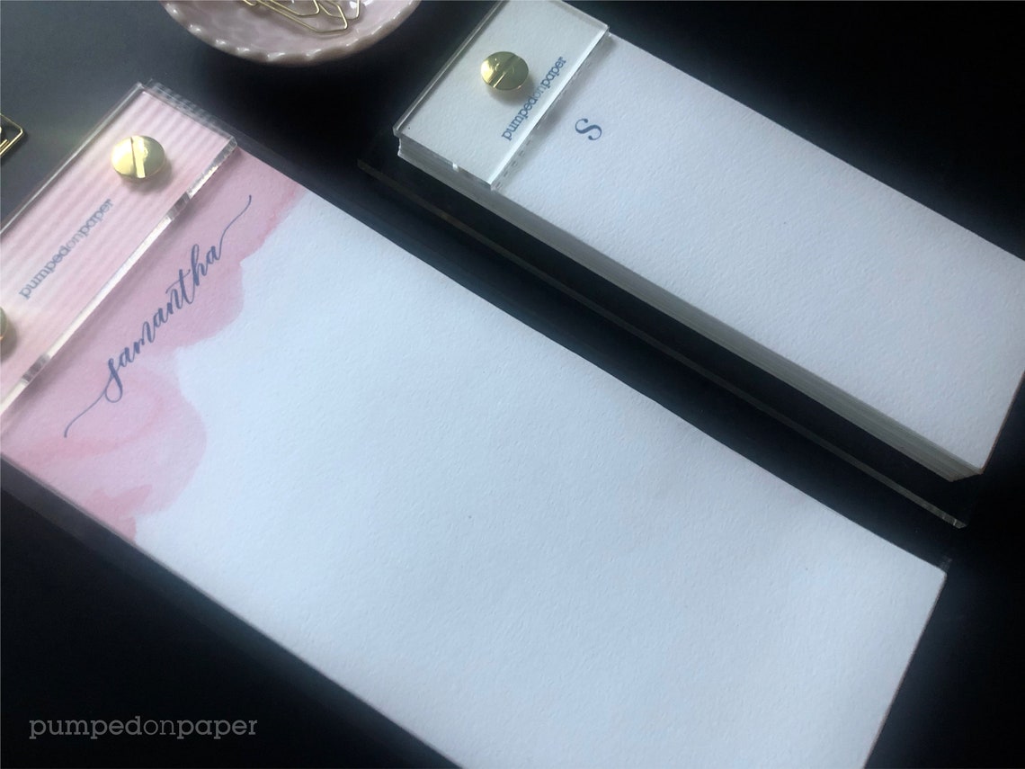 Personalized Acrylic Notepad Set, Blush and Blue Watercolor Monogram ...
