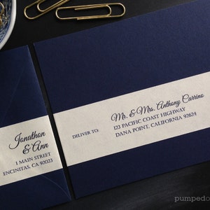 address labels for wedding invitations, personalized return address label with recipient addressing, wraparound flag stickers, cream, WLA01