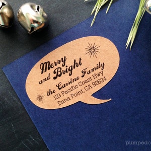 holiday address labels - merry and bright speech bubble - set of 36