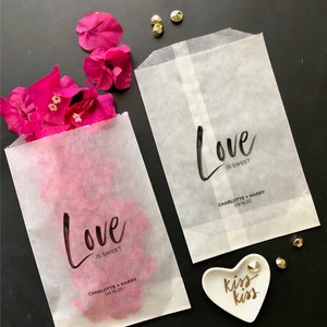 love is sweet bag, wedding party favor bags, personalized treat bags, vellum glassine bags, donut bags, candy bar bags, confetti bags, VLVFB