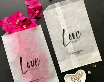 love is sweet bag, wedding party favor bags, personalized treat bags, vellum glassine bags, donut bags, candy bar bags, confetti bags, VLVFB