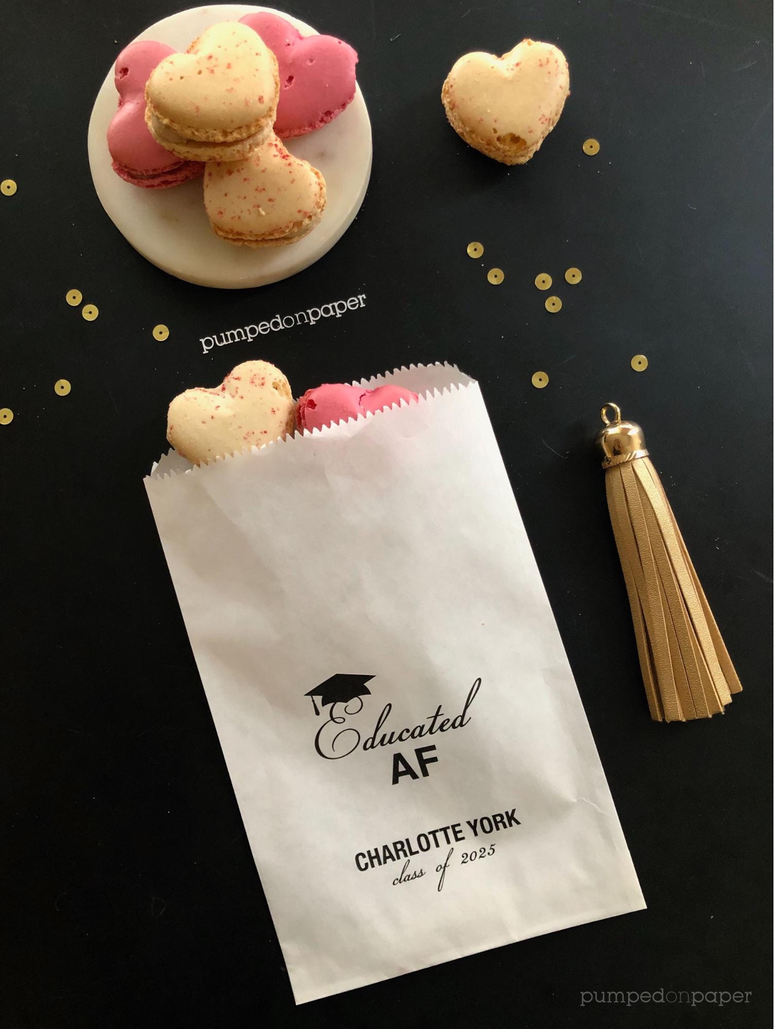 personalized graduation favor bags, Educated AF treat bags, graduation party, Class of 2025, to-go goodie bags, custom cookie bag, GEAFFB1