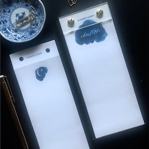 personalized notepad set, blue watercolor monogram and name, gift for women, refillable acrylic writing pad gold-tone hardware, LSNPBLUE1