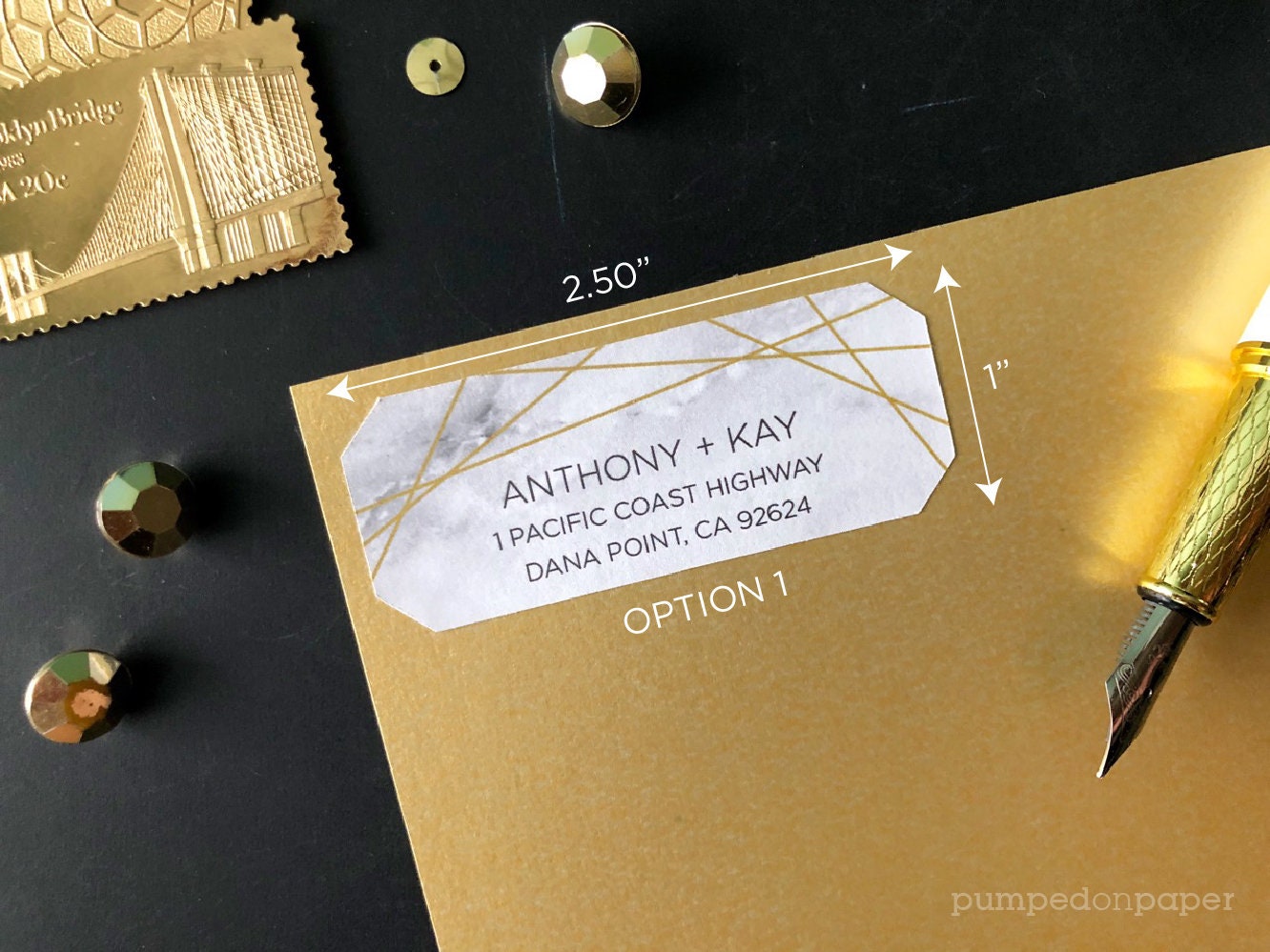 Geometric Marble and Gold Address Labels, Set of 40 Personalized ...