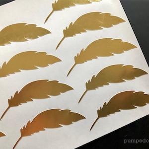 gold foil feather stickers, gold stickers for envelopes, wedding invitations, cute planner stickers, scrapbooking, packaging labels, SSFE02 image 7