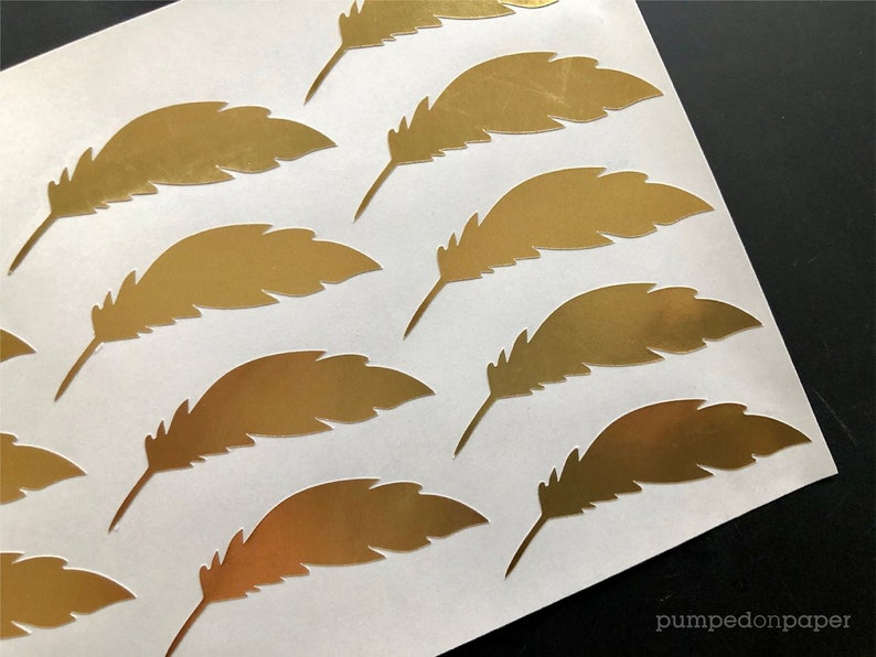 gold foil feather stickers, gold stickers for envelopes, wedding invitations, cute planner stickers, scrapbooking, packaging labels, SSFE02 image 7