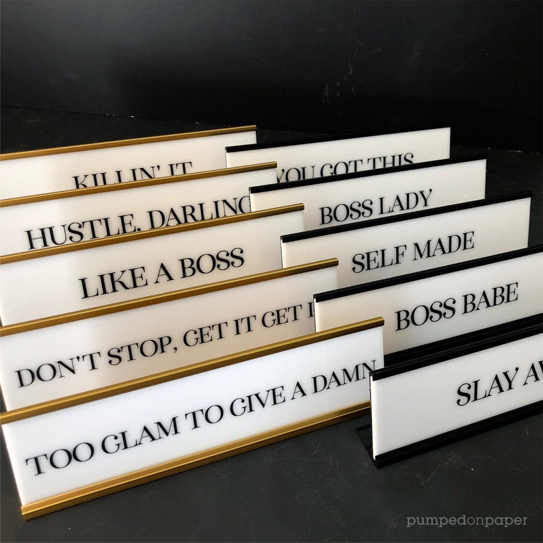 hustle darling desk name plate white acrylic office nameplate with gold or black holder personalized gift motivational desk sign NPHD