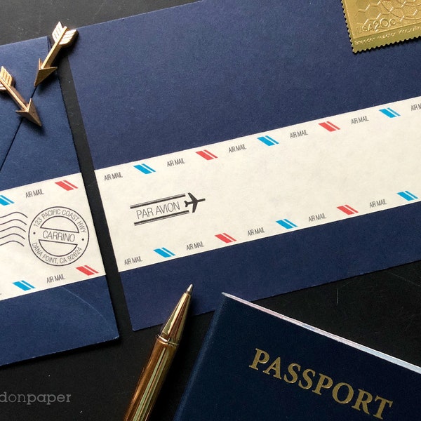 airmail wraparound address labels - personalized - banner style - destination wedding invitation - set of 12