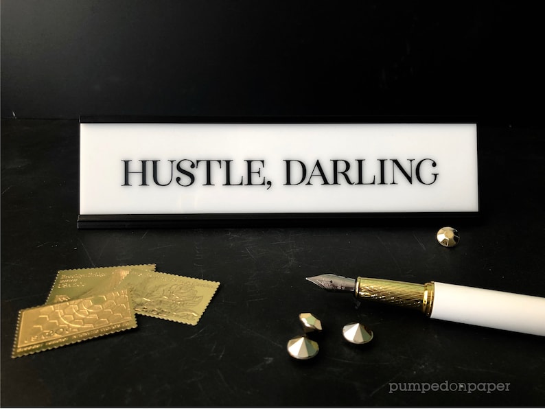 hustle darling desk name plate white acrylic office nameplate with gold or black holder personalized gift motivational desk sign NPHD