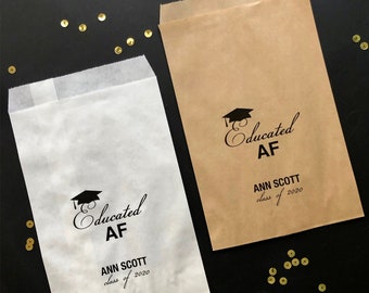 personalized graduation favor bags, Educated AF treat bags, graduation party, Class of 2023, to-go goodie bags, custom cookie bag, GEAFFB1
