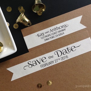 Etiquetas personalizadas con dirección de retorno envolventes y pancartas delgadas - Guardar la fecha - Invitación de boda - Despedida de soltera - Juego de 28 - SWLA02