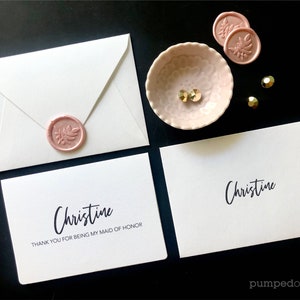 personalized thank you card, thank you for being my bridesmaid card, custom wedding card with wax seal, maid of honor card, bridal gift TYC1