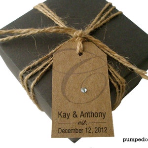 kraft wedding favor tags - monograma con pedrería - juego de 20