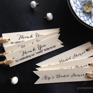 bridal shower favor tags with double sided printing, set of 20 personalized thank you tags