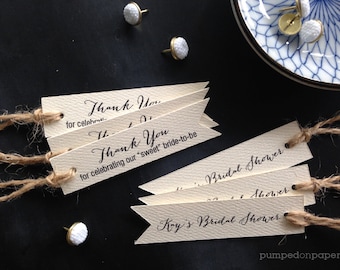 bridal shower favor tags with double sided printing, set of 20 personalized thank you tags