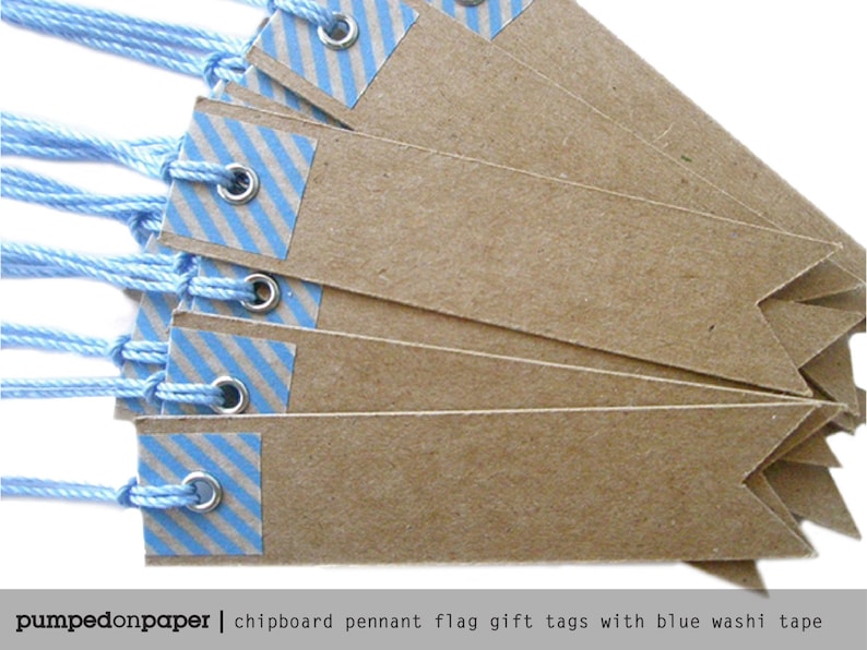 kraft pennant flag with blue striped washi tape set of 20 blue baby shower favor tags