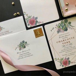 personalized bridal shower invitation, greenery bridal shower invite, succulent printable invite, send my card, send direct mail, set of 20