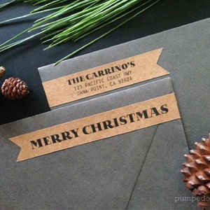 merry christmas - personalized skinny wraparound return address labels - banner shape - set of 28