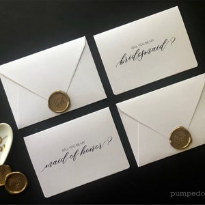 4 x will you be my bridesmaid card with gold wax seal, bridesmaid proposal, will you be my maid of honor card, bridal party gift, WYBMCU4