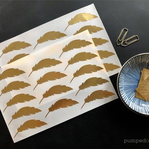 gold foil feather stickers, gold stickers for envelopes, wedding invitations, cute planner stickers, scrapbooking, packaging labels, SSFE02 image 5