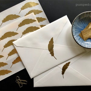 gold foil feather stickers, gold stickers for envelopes, wedding invitations, cute planner stickers, scrapbooking, packaging labels, SSFE02 image 4