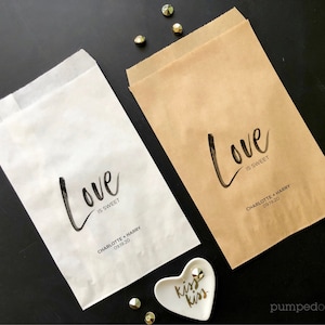 love is sweet bag, wedding party favor bags, personalized treat bags, donut bags, candy bar bags, confetti bags, white or brown kraft, VLFB