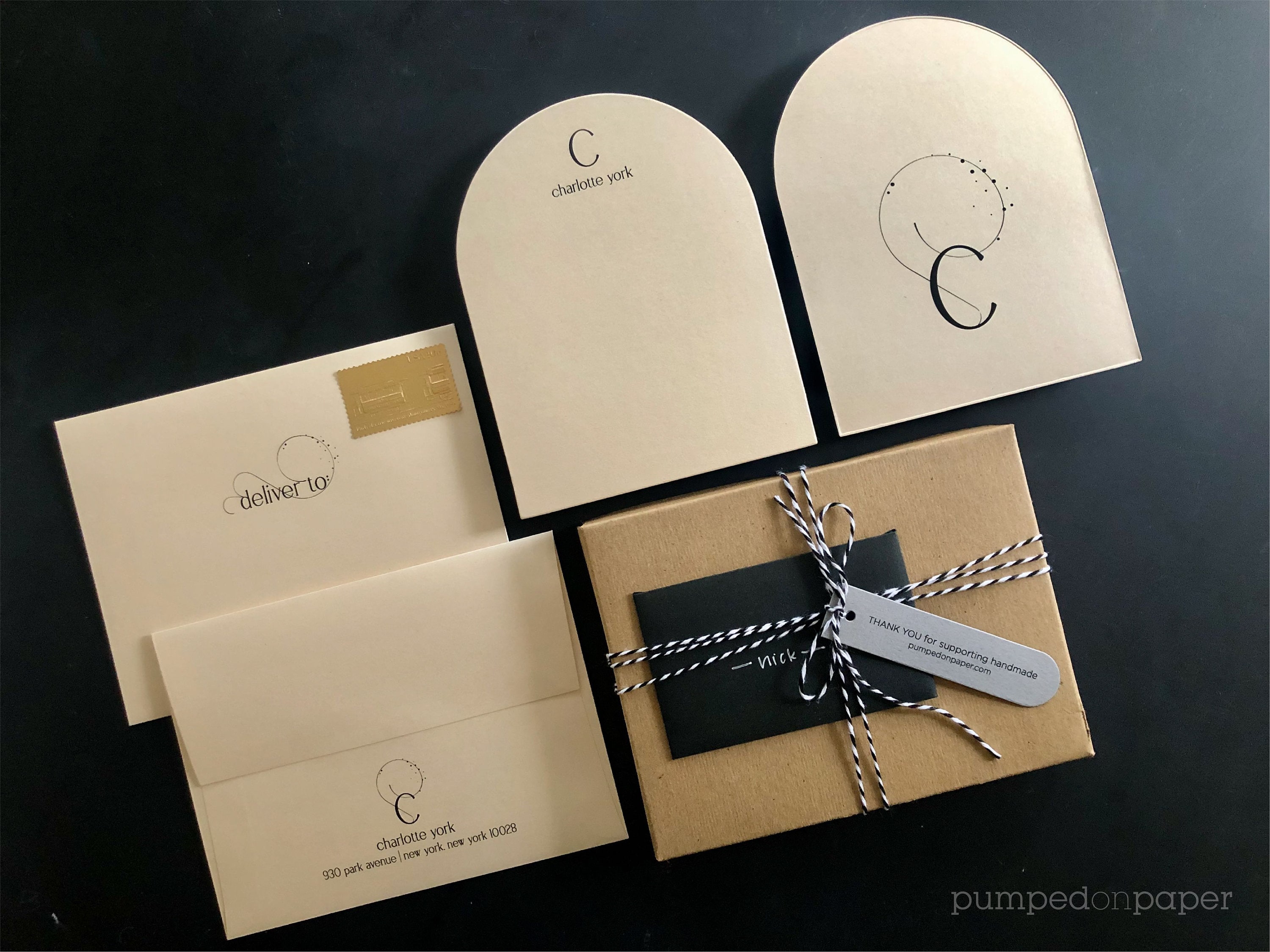 arch shaped monogram notecard set, personalized gift, custom thank you card, modern stationery note card set, gift for her ANC1