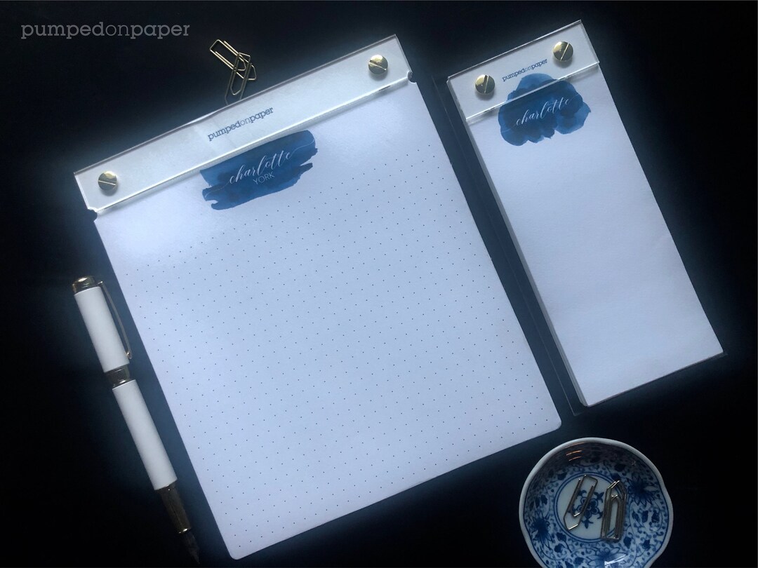Personalized Acrylic Notepad Set, Blue Watercolor to Do List Pad ...