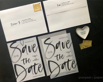 vellum save the date, custom save the date cards, save our date invite, modern save the date card, stuff print stamp & mail service, VLSTD2