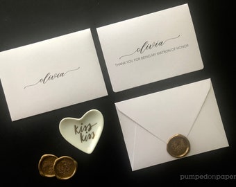 personalized thank you bridesmaid card with gold wax seal, wedding party thank you cards, thank you maid of honor card, custom cards, TYCPU1