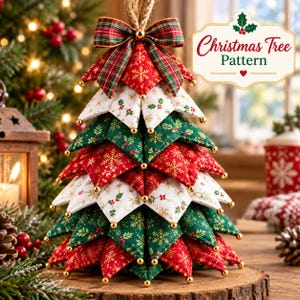 Mönster för sömnad av vikt tyg till julgransprydnad i PDF | 3D-quiltad julgran | Lagerbetonad juldekoration | Högtidssömnad | Direktnedladdning