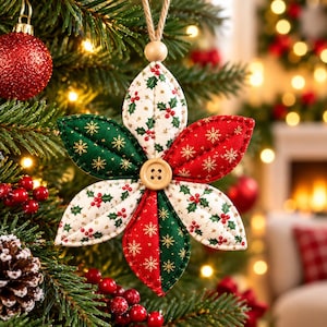 Quilted Flower Ornament Sewing Pattern PDF | Christmas Fabric Ornament | Holiday Sewing Pattern