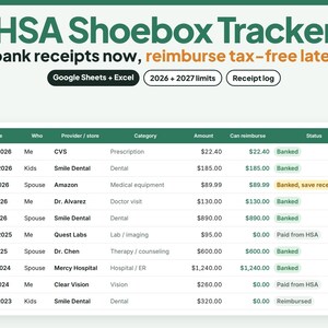 HSA（医療貯蓄口座）の追跡用スプレッドシート、医療費領収書記録、非課税払い戻し（Googleスプレッドシート＋Excel）