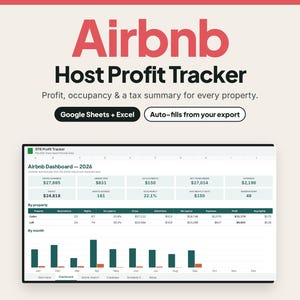 Feuille de calcul pour hôtes Airbnb, suivi des revenus et dépenses des locations de courte durée, Google Sheets Excel