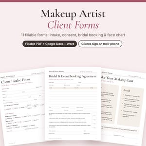 Makeup Artist Forms Bundle: Client Intake, Consent, Face Chart (Fillable PDF)