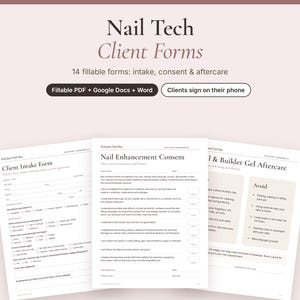 Nail Tech Client Forms Bundle, Intake, Consent, Aftercare (Digital Download)