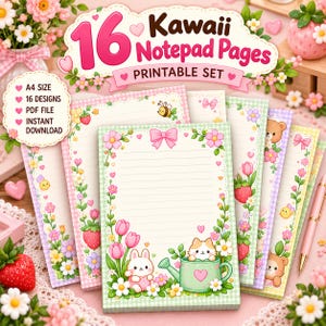 Kawaii Printable Notepad Pages, 16 Cute Stationery Designs, A4 Notes To Do List Planner Pages, Floral Writing Paper, Digital PDF