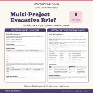 Multi Project Executive Summary Template | Editable DOCX Brief and Printable PDF