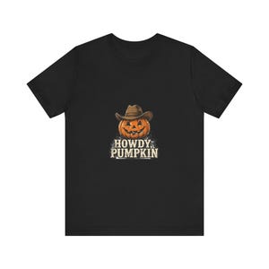 Maglietta di Halloween "Howdy Pumpkin Texas", divertente maglietta autunnale con zucca, regalo a tema western per il raccolto, maglietta spettrale unisex