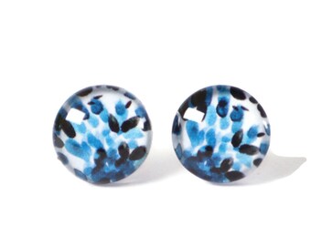 BLUE INDIGO EARRINGS • Blue Ink Modern Stud Earrings • Blue Earring Gift • Glass Stud Earrings • Hypoallergenic • Blue Indigo #073