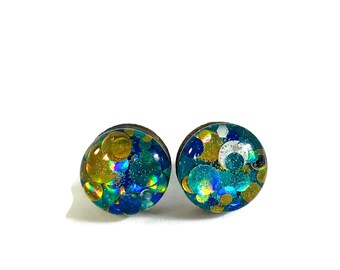 TURQUOISE STUDS EARRINGS, Resin Earrings, Glitter Hypoallergenic Earring Studs , Turquoise Glitter #390