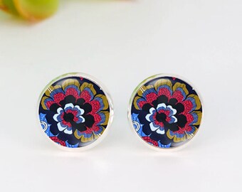 BOHO STYLE EARRINGS, Bright Glass Earrings, Hypoallergenic, Australian Made, Glass 12mm Stud Earrings #337