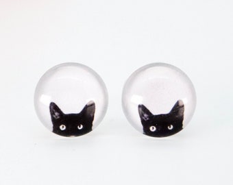 PEEKING CATS STUD Earrings  • Cat Jewelry • Cute Cat Earrings Studs • Cat Lover Gift • Hypoallergenic Earrings • Peeking Cats #212