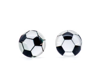 SOCCER BALL EARRINGS • Soccer Coach Gift •  Hypoallergenic Earring Studs • Titanium #039