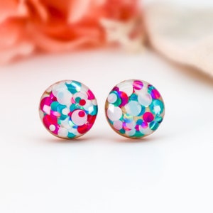 FAIRY GLITTER Stud Earrings • Circle Glitter Glass Stud Earrings • Surgical Stud Earrings • Gift For Her • Fairy Glitter #123