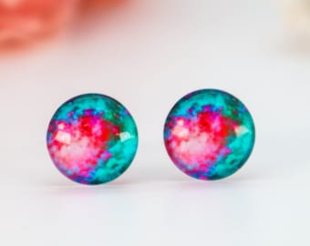 ALCOHOL INK STUD Earrings, Fluid Ink Style Stud Earrings, Small Marble Glass Earrings, Australian Made, Alcohol Ink #186